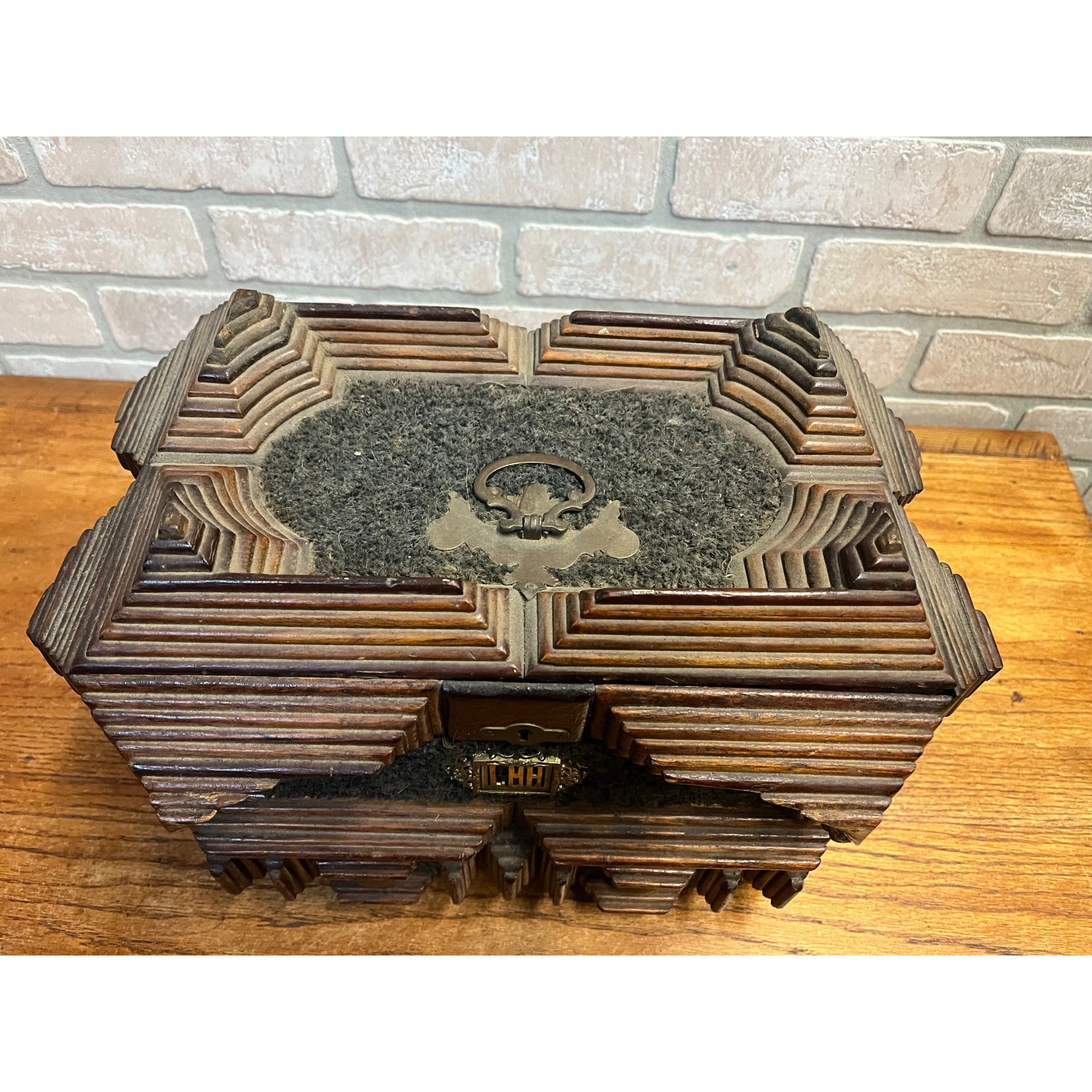 Antique Tramp Art Dresser Jewelry Box Large Chip Carved Folk Art AAFA Primitive