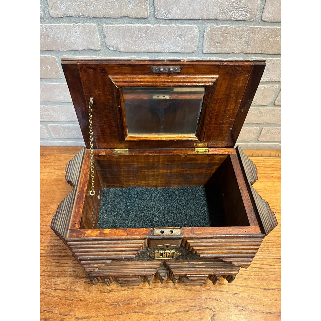 Antique Tramp Art Dresser Jewelry Box Large Chip Carved Folk Art AAFA Primitive