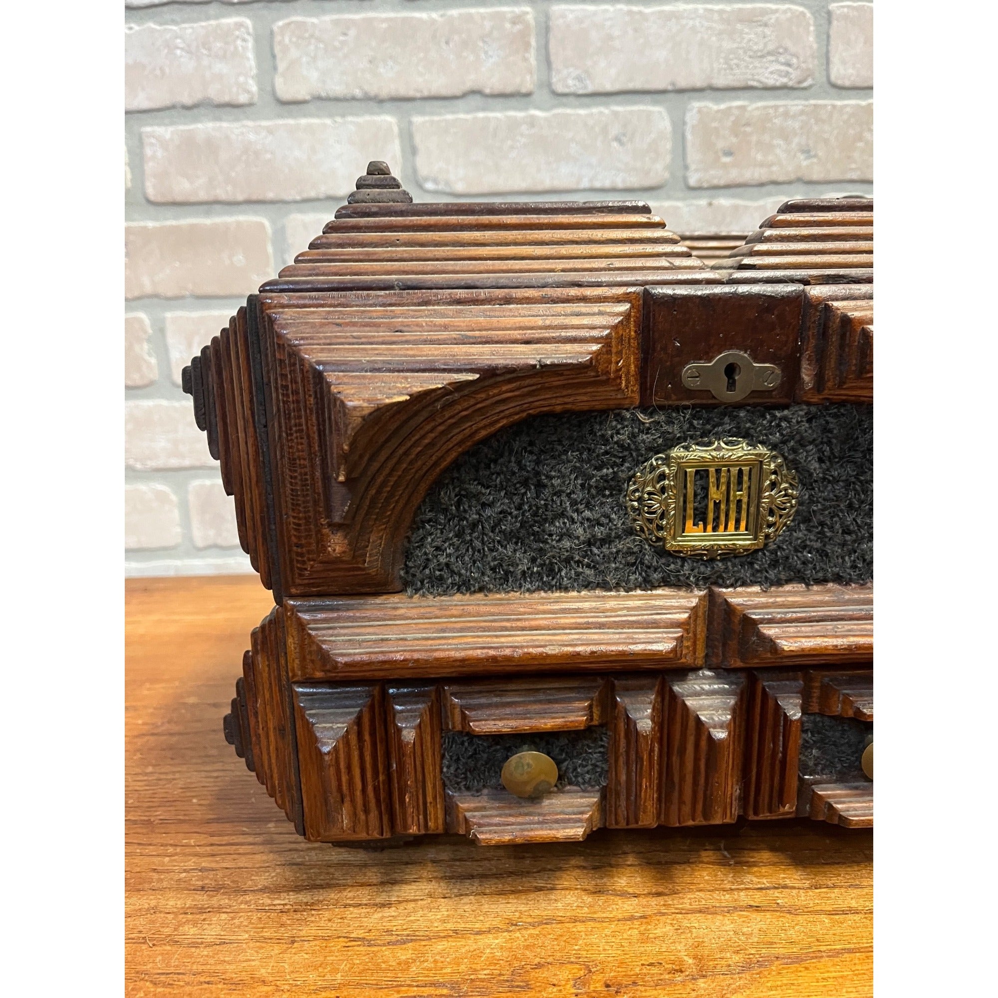 Antique Tramp Art Dresser Jewelry Box Large Chip Carved Folk Art AAFA Primitive