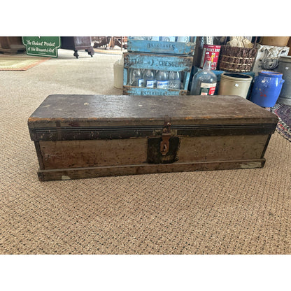 Antique Primitive Carpenters Chest Trunk Tool Box Wooden Early Gray