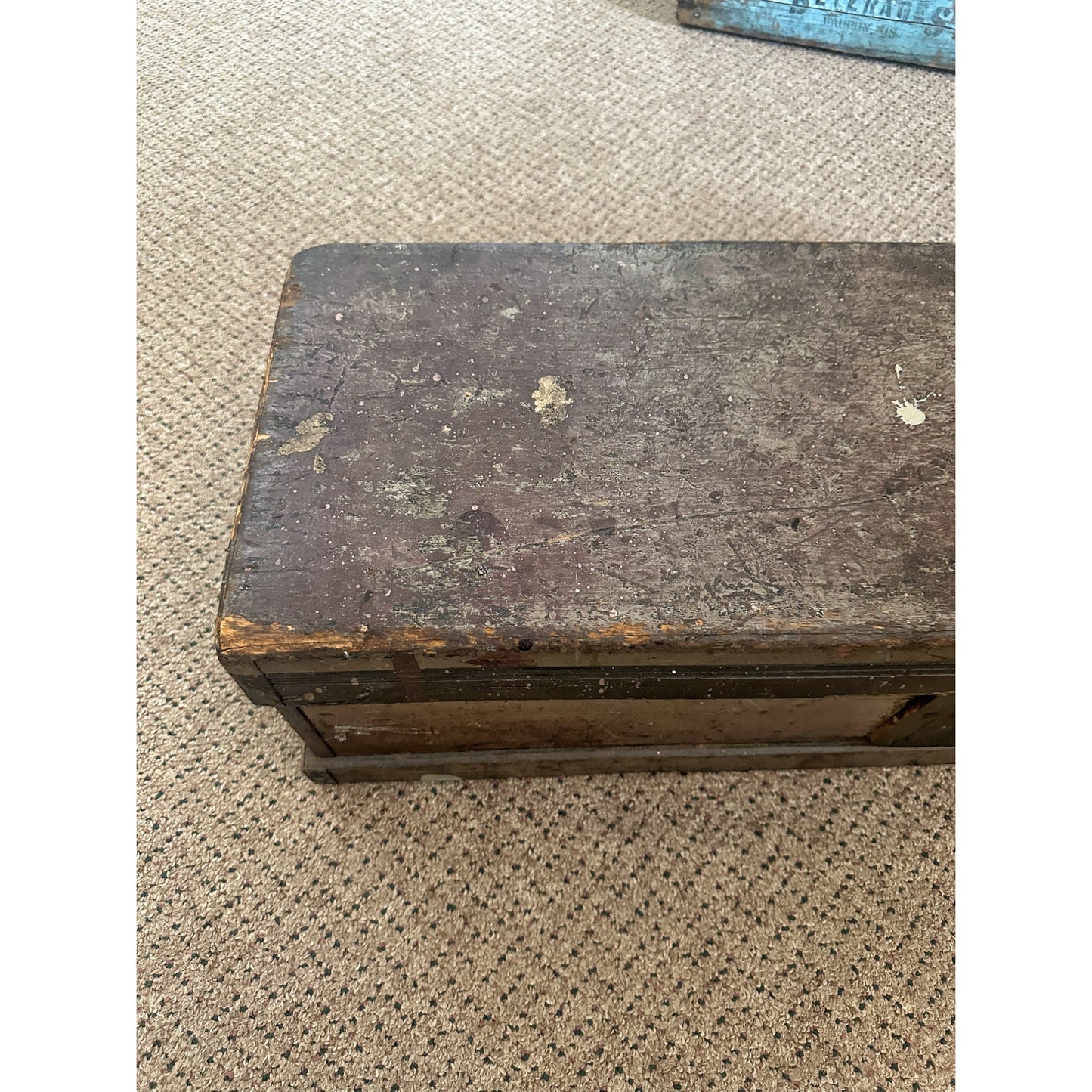 Antique Primitive Carpenters Chest Trunk Tool Box Wooden Early Gray