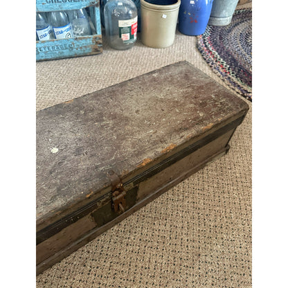 Antique Primitive Carpenters Chest Trunk Tool Box Wooden Early Gray