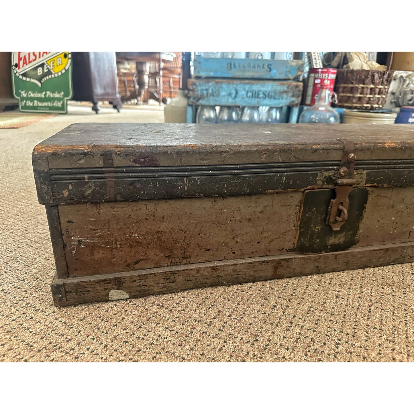 Antique Primitive Carpenters Chest Trunk Tool Box Wooden Early Gray