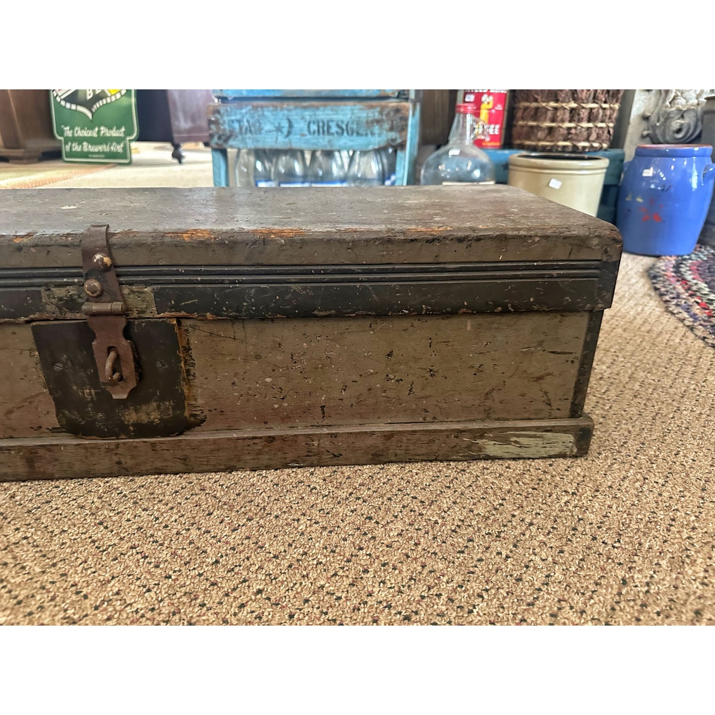 Antique Primitive Carpenters Chest Trunk Tool Box Wooden Early Gray