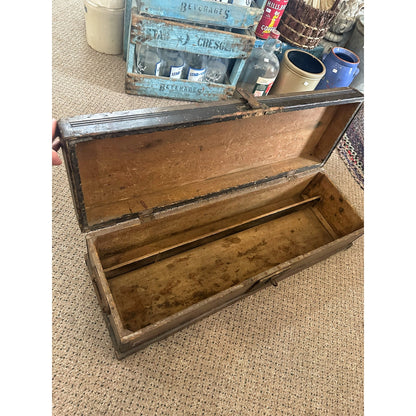 Antique Primitive Carpenters Chest Trunk Tool Box Wooden Early Gray