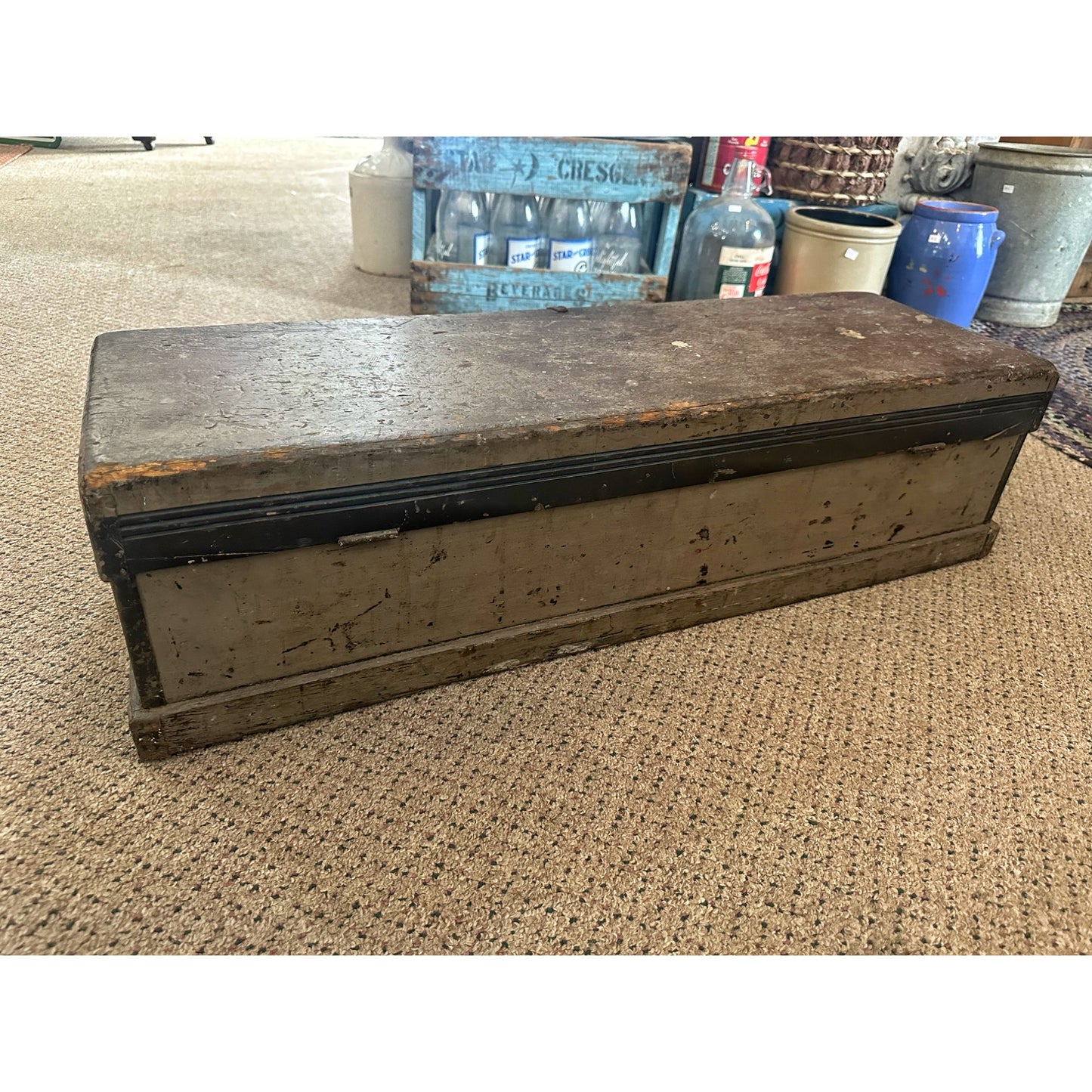 Antique Primitive Carpenters Chest Trunk Tool Box Wooden Early Gray