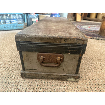 Antique Primitive Carpenters Chest Trunk Tool Box Wooden Early Gray