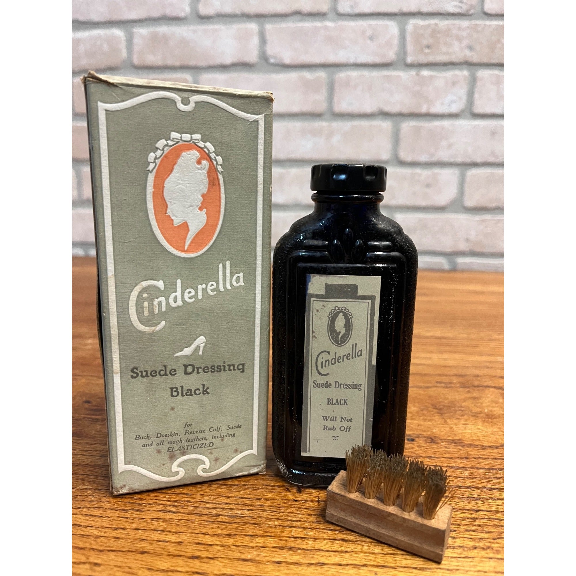 Vintage 1920s Cinderella Suede Shoe Dressing Black Glass Bottle & Box Art Deco