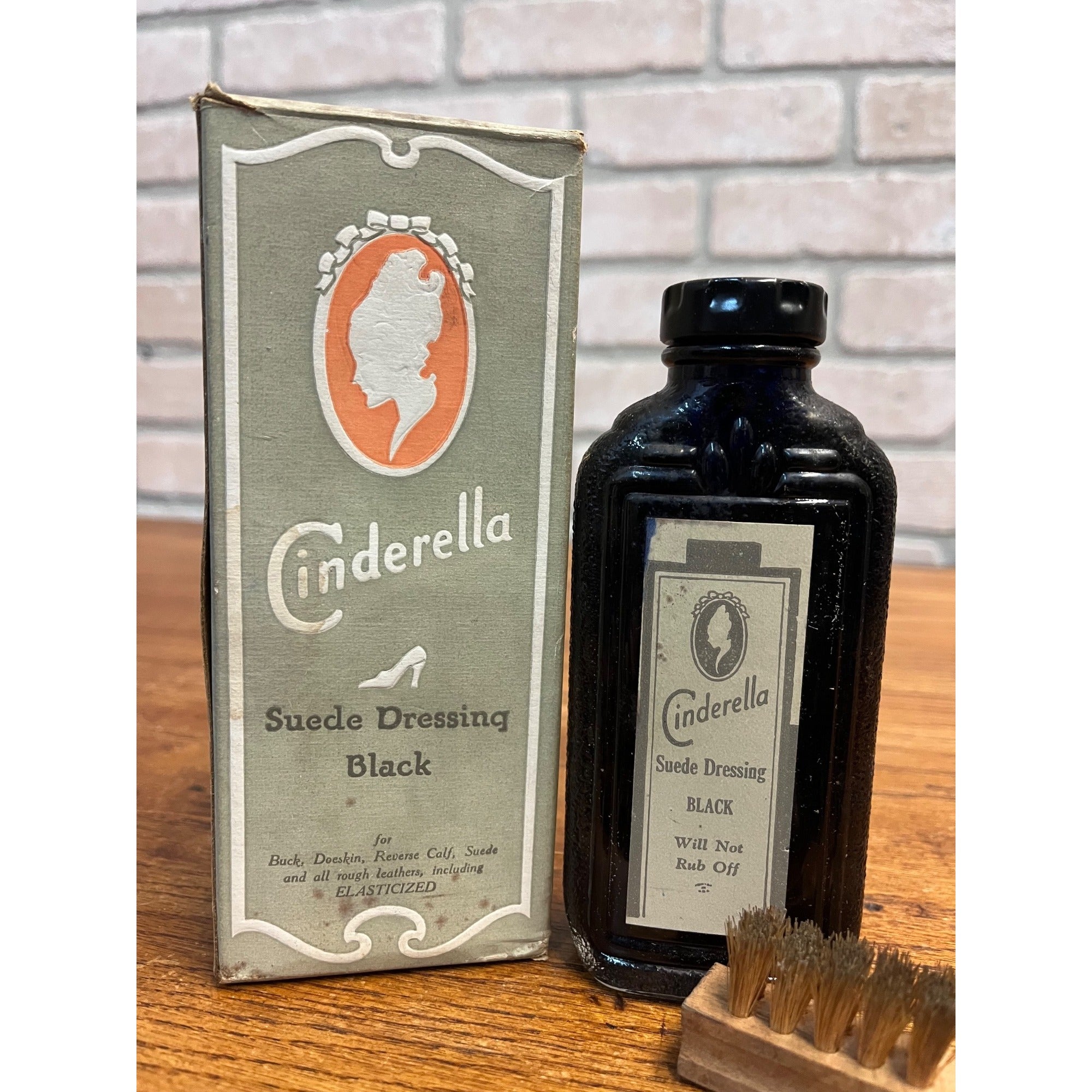 Vintage 1920s Cinderella Suede Shoe Dressing Black Glass Bottle & Box Art Deco