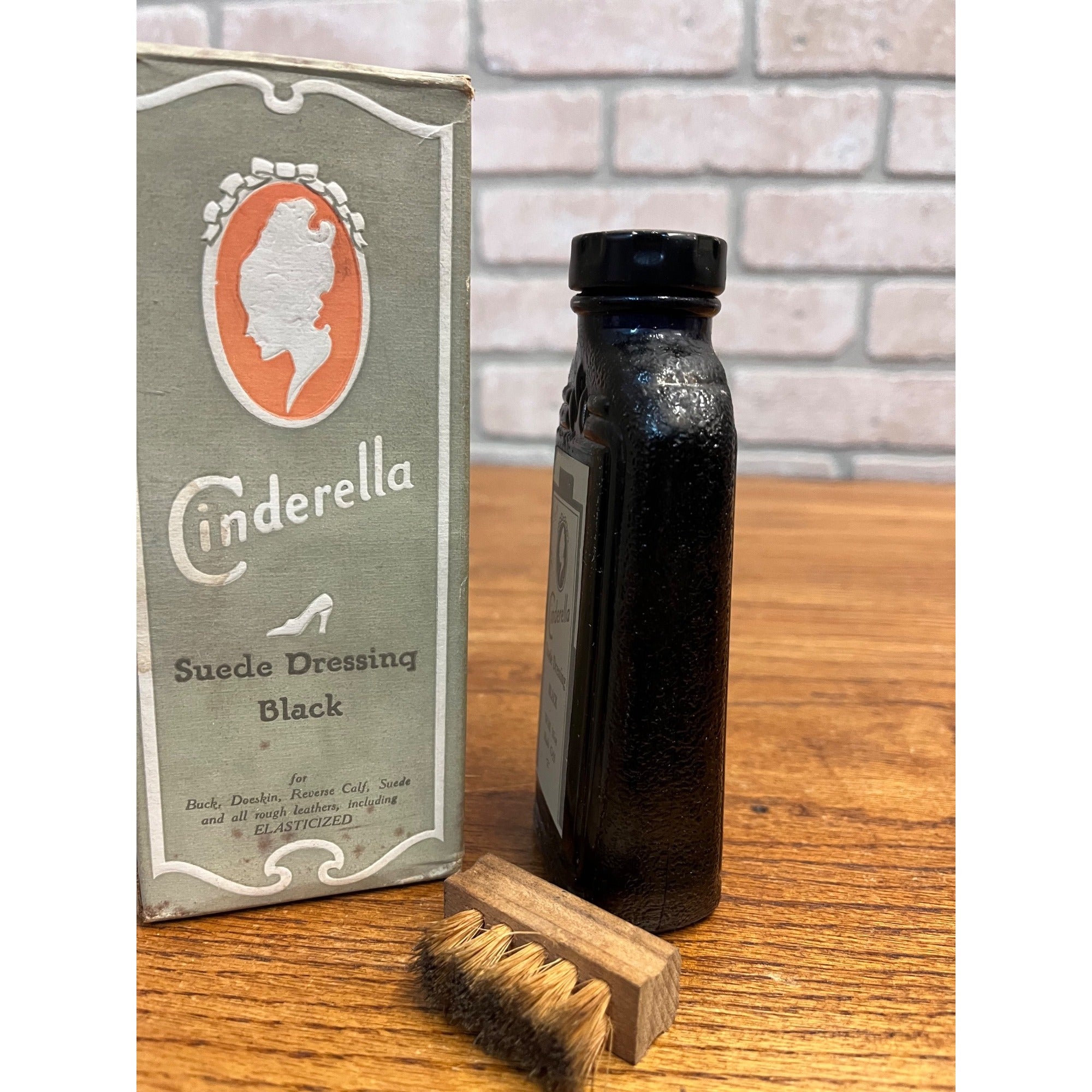Vintage 1920s Cinderella Suede Shoe Dressing Black Glass Bottle & Box Art Deco