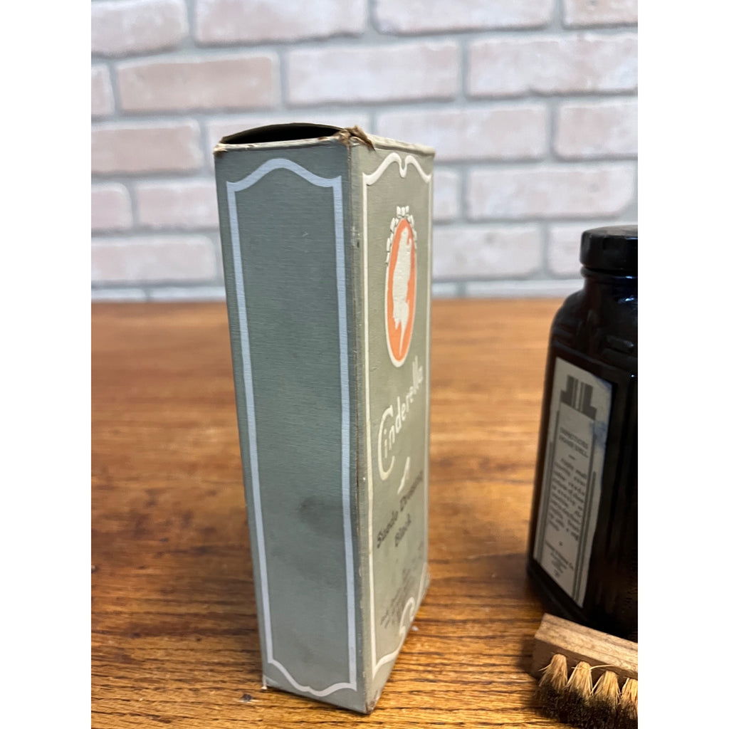 Vintage 1920s Cinderella Suede Shoe Dressing Black Glass Bottle & Box Art Deco