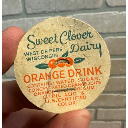 Milk Bottle Cap - Sweet Clover Dairy Farm - West De Pere Wisconsin WI Wis - Orange