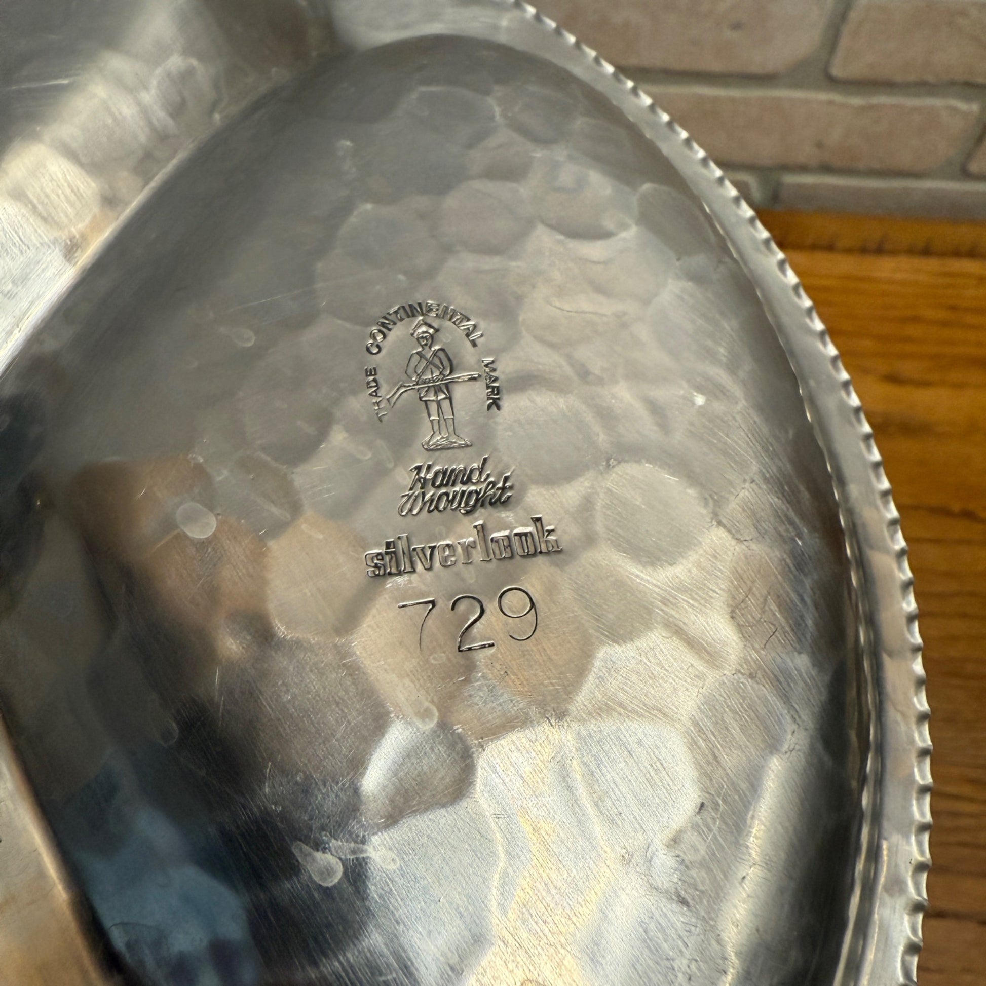 Continental Hand Wrought Silverlook Aluminum 729 Divided Serving Dish Rose Cente