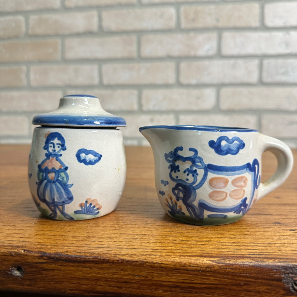 MA Hadley Pottery Farmers Daughter Cow Covered Dish Sugar & Creamer