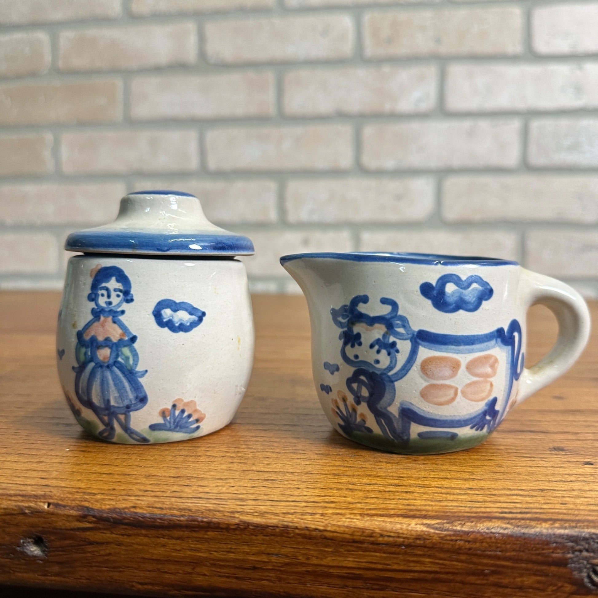 MA Hadley Pottery Farmers Daughter Cow Covered Dish Sugar & Creamer