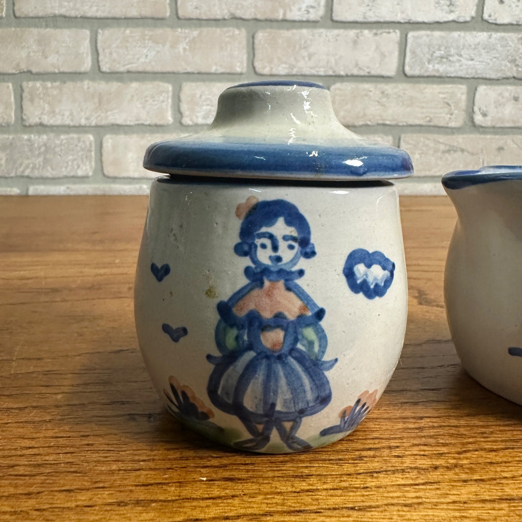 MA Hadley Pottery Farmers Daughter Cow Covered Dish Sugar & Creamer