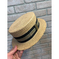 Vintage Boater Straw Hat Extra Sennit Skimmer Flat Top Mens Sz 7 Boat Master Mode