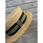 Vintage Boater Straw Hat Extra Sennit Skimmer Flat Top Mens Sz 7 Boat Master Mode