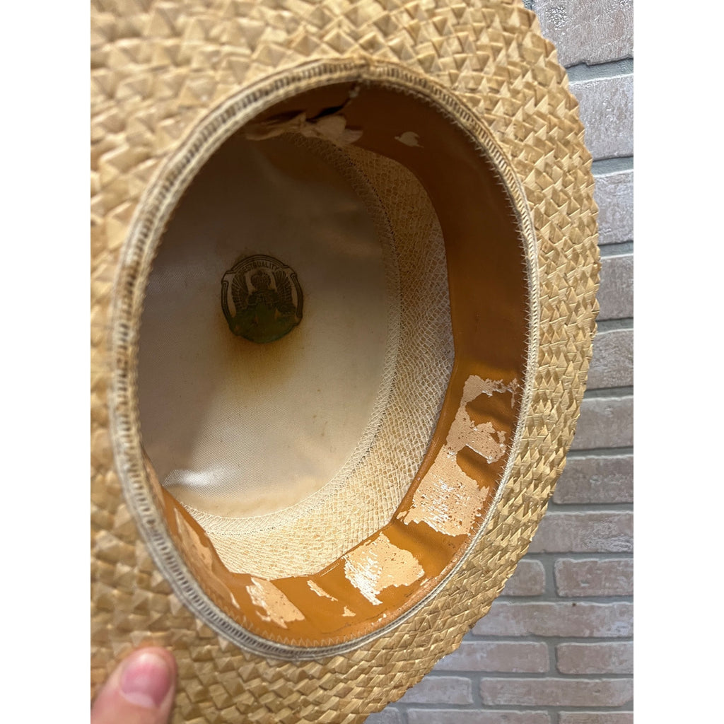 Vintage Boater Straw Hat Extra Sennit Skimmer Flat Top Mens Sz 7 Boat Master Mode
