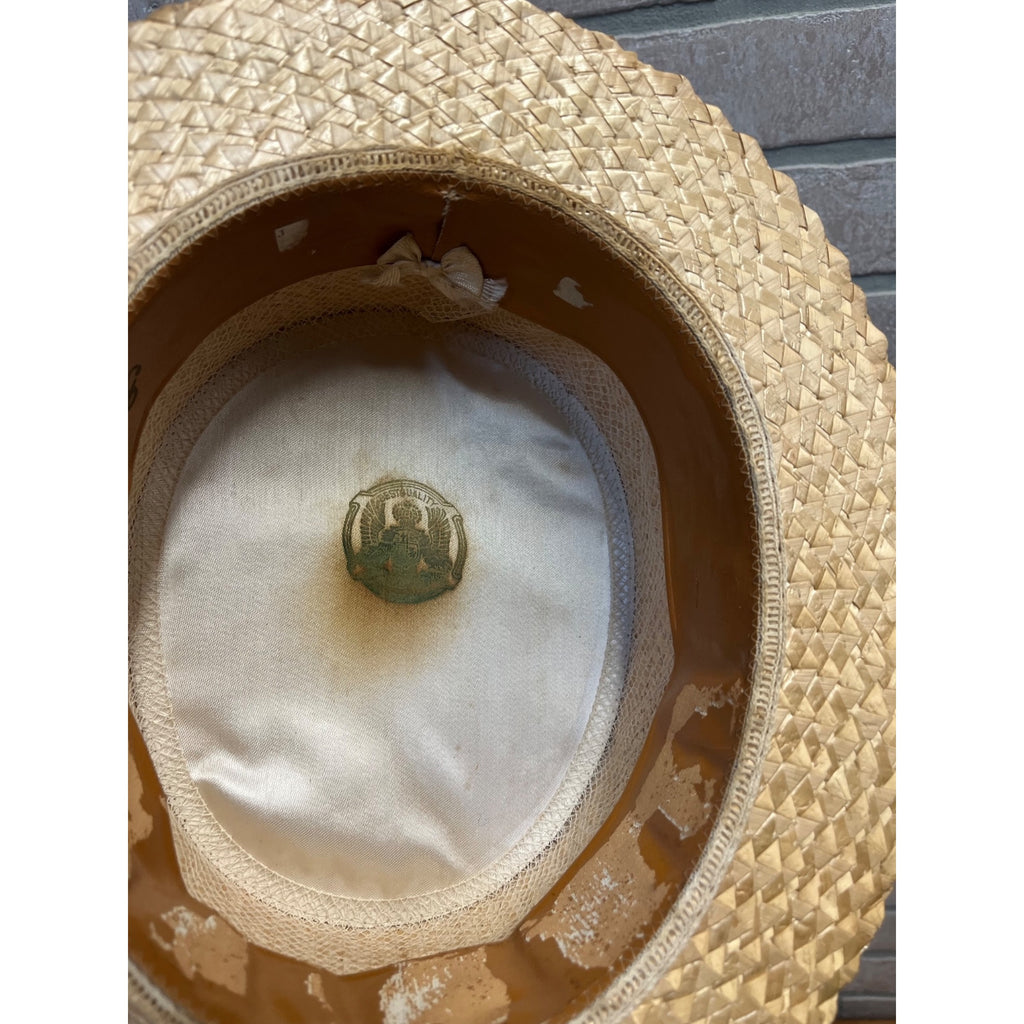 Vintage Boater Straw Hat Extra Sennit Skimmer Flat Top Mens Sz 7 Boat Master Mode
