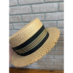 Vintage Boater Straw Hat Extra Sennit Skimmer Flat Top Mens Sz 7 Boat Master Mode