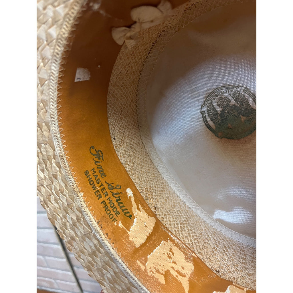 Vintage Boater Straw Hat Extra Sennit Skimmer Flat Top Mens Sz 7 Boat Master Mode
