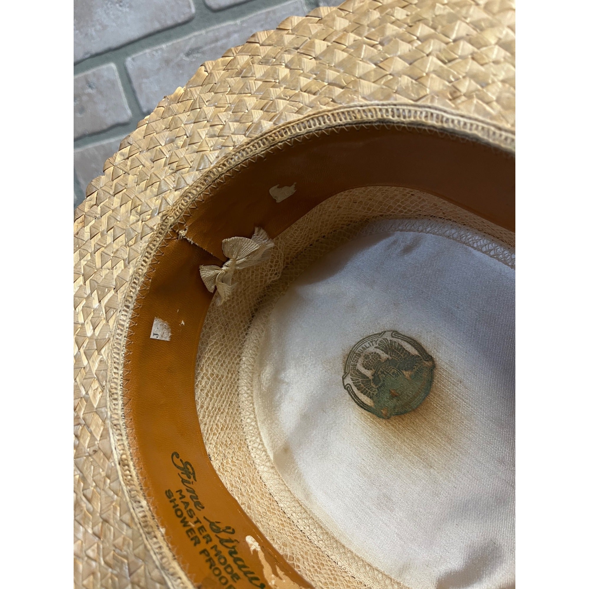 Vintage Boater Straw Hat Extra Sennit Skimmer Flat Top Mens Sz 7 Boat Master Mode