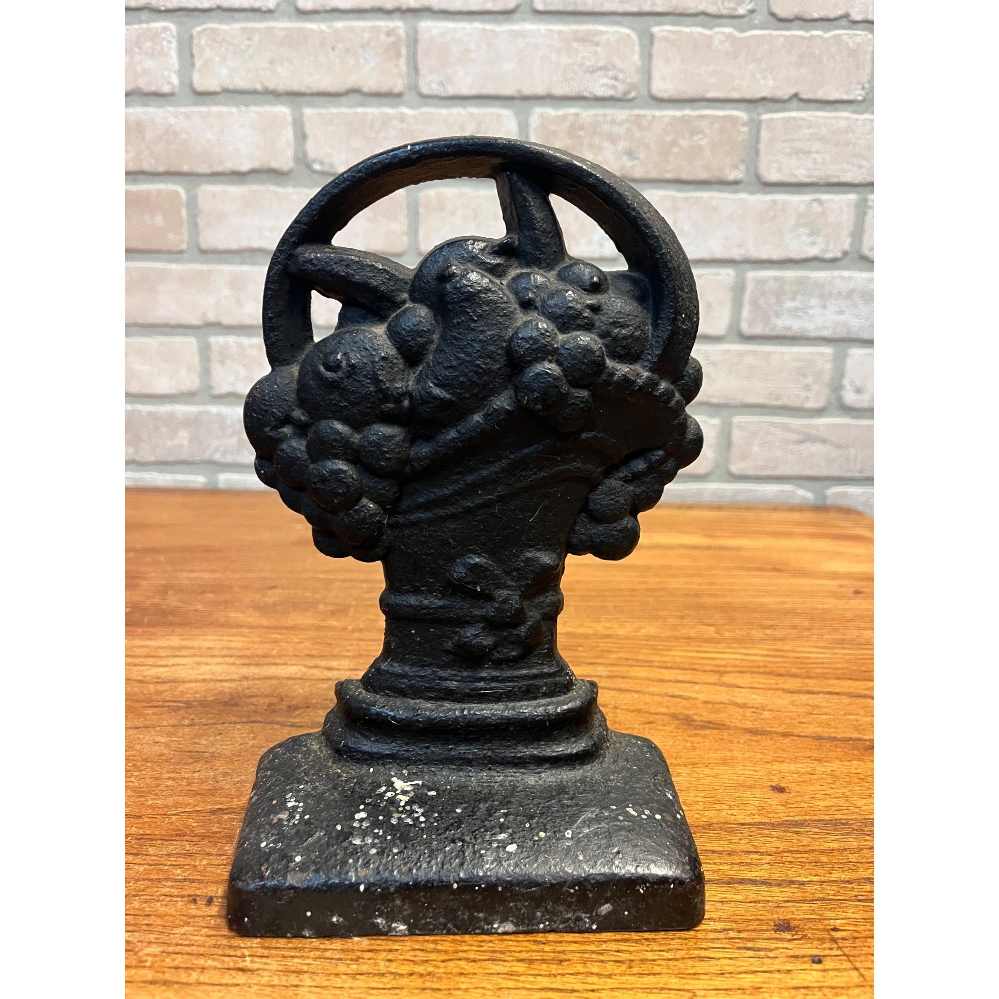 Antique Victorian Cast Iron Flower / Fruit Basket Cornucopia Door Stop