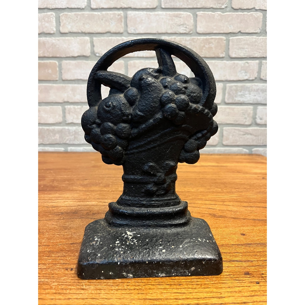 Antique Victorian Cast Iron Flower / Fruit Basket Cornucopia Door Stop