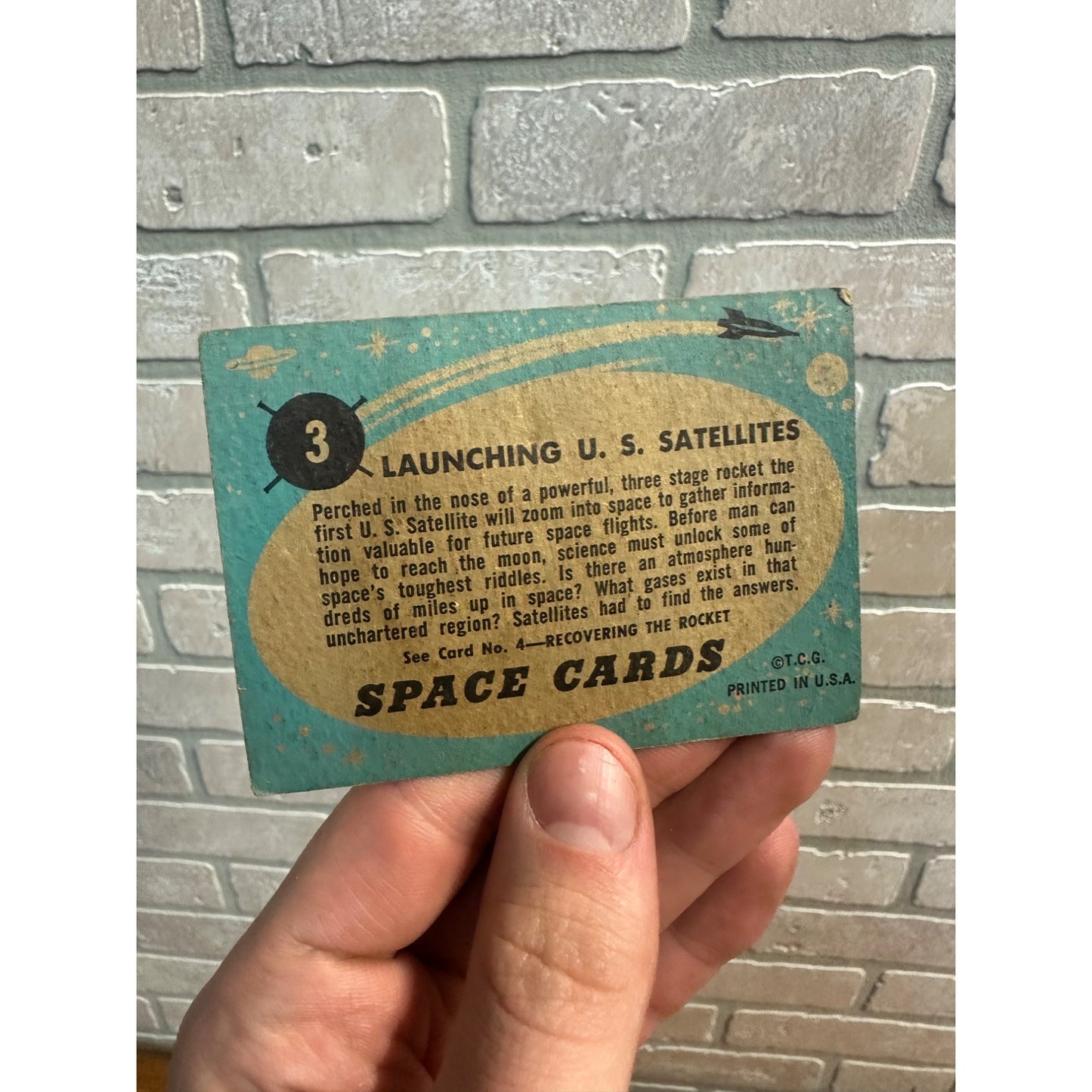 Vintage 1957 Topps Space Card #3 'launching U.S. Satellites