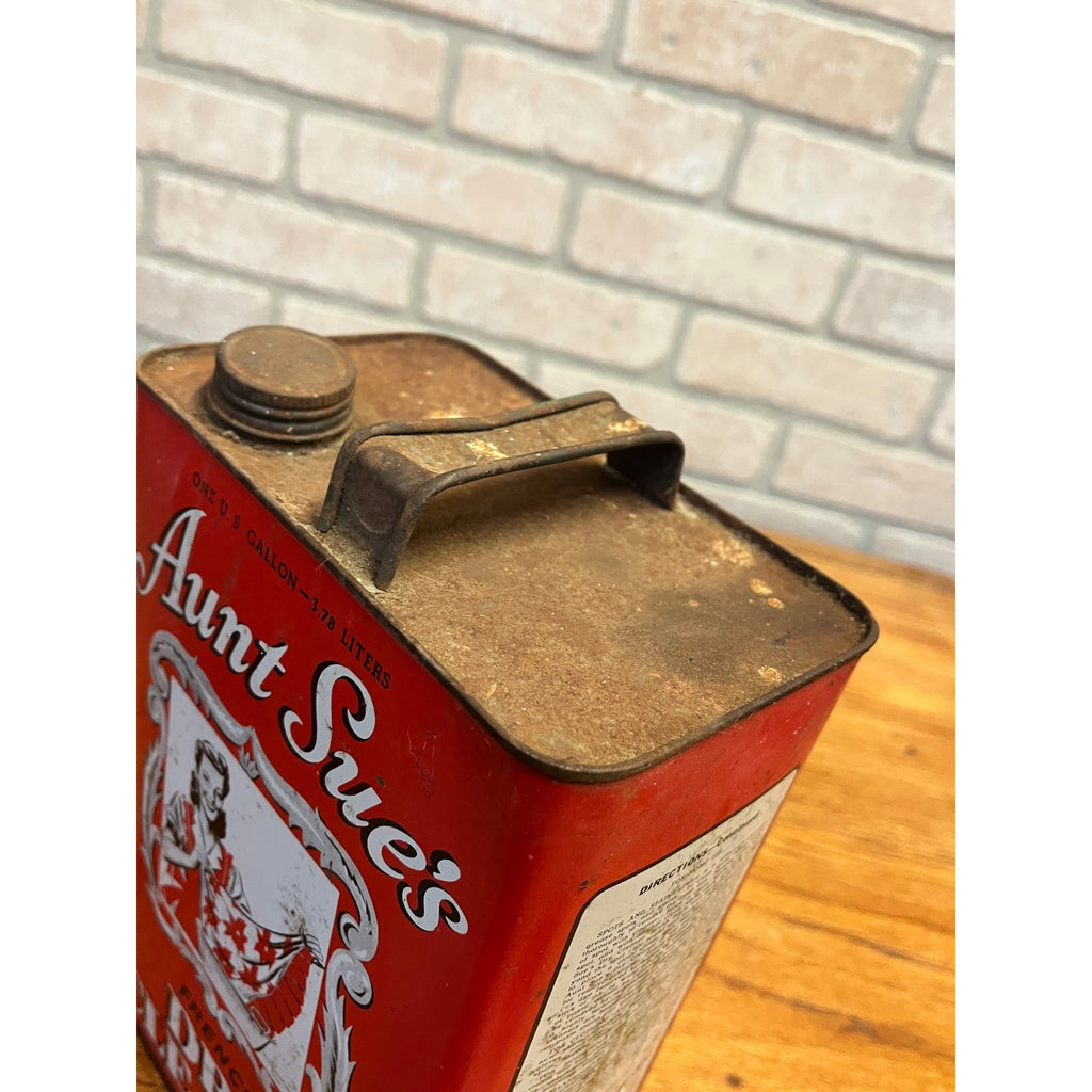 Vintage Aunt Sue's French Dry Cleaner 1 Gallon Metal Can Oil Sign Advertising