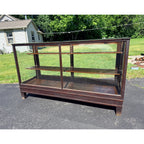 Antique Oak General Store Display Case Showcase Cabinet w/ Sliding Glass Doors