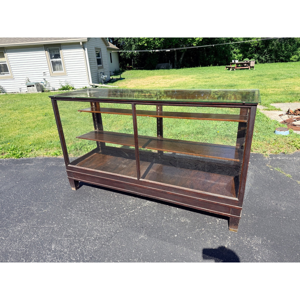 Antique Oak General Store Display Case Showcase Cabinet w/ Sliding Glass Doors