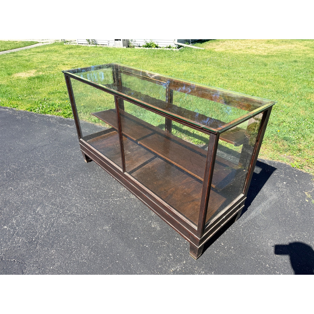 Antique Oak General Store Display Case Showcase Cabinet w/ Sliding Glass Doors
