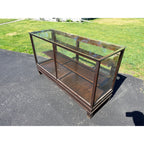 Antique Oak General Store Display Case Showcase Cabinet w/ Sliding Glass Doors