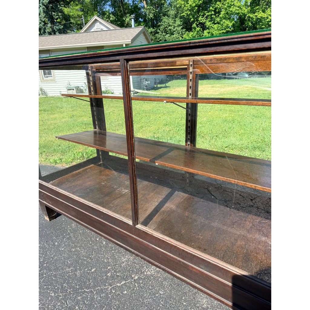 Antique Oak General Store Display Case Showcase Cabinet w/ Sliding Glass Doors