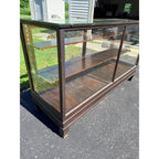 Antique Oak General Store Display Case Showcase Cabinet w/ Sliding Glass Doors