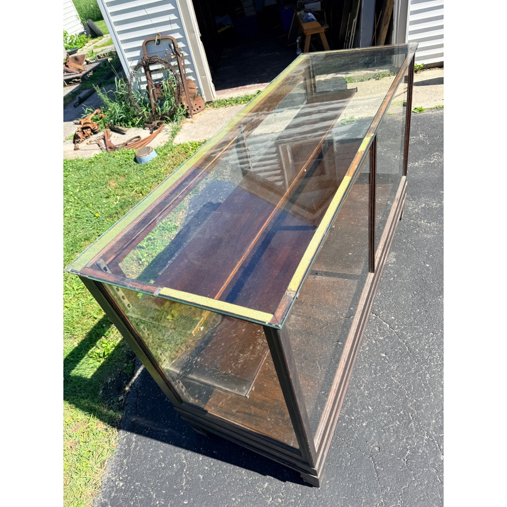 Antique Oak General Store Display Case Showcase Cabinet w/ Sliding Glass Doors