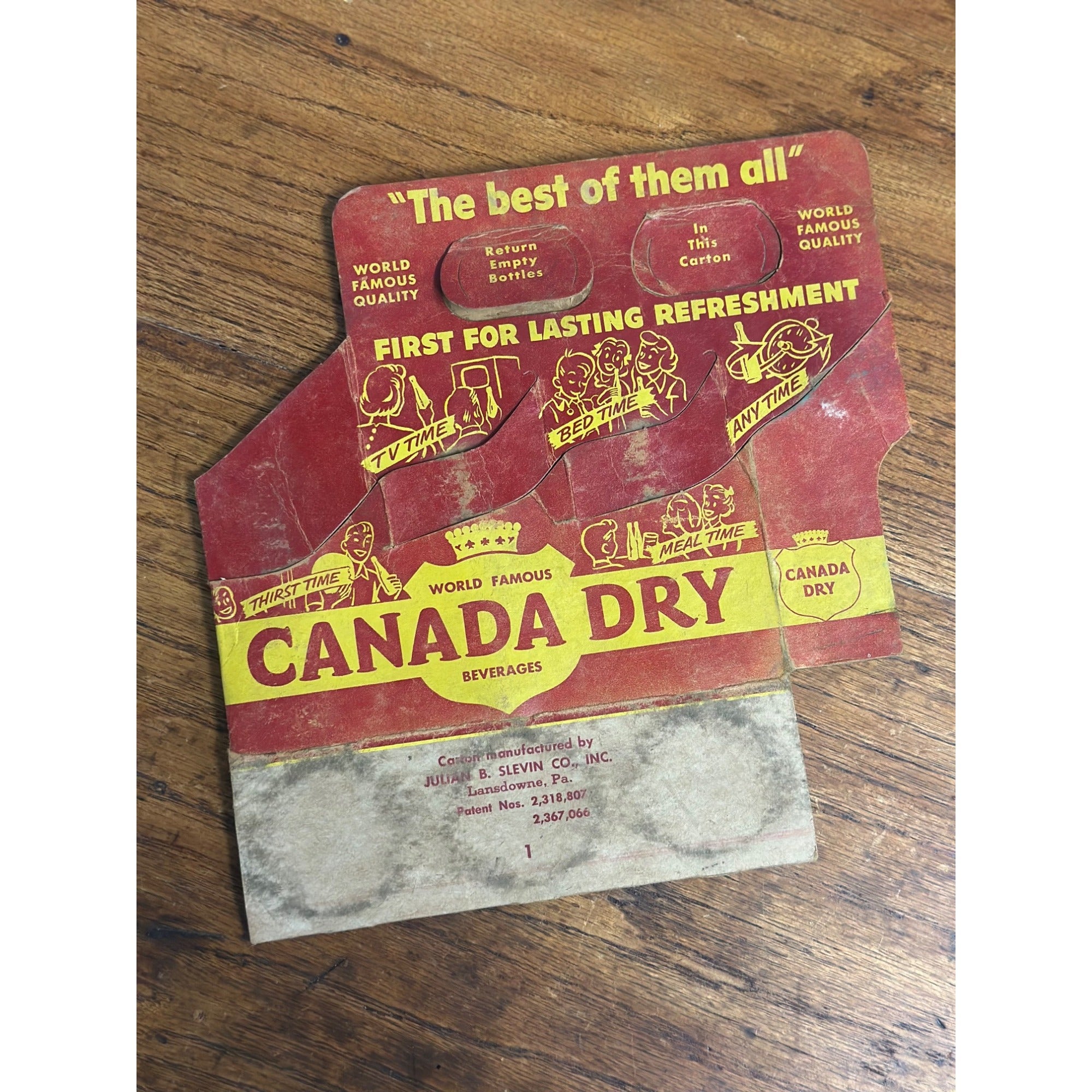 Vintage 1940s Canada Dry Beverages Soda Bottle Carton 6 Pack Carrier