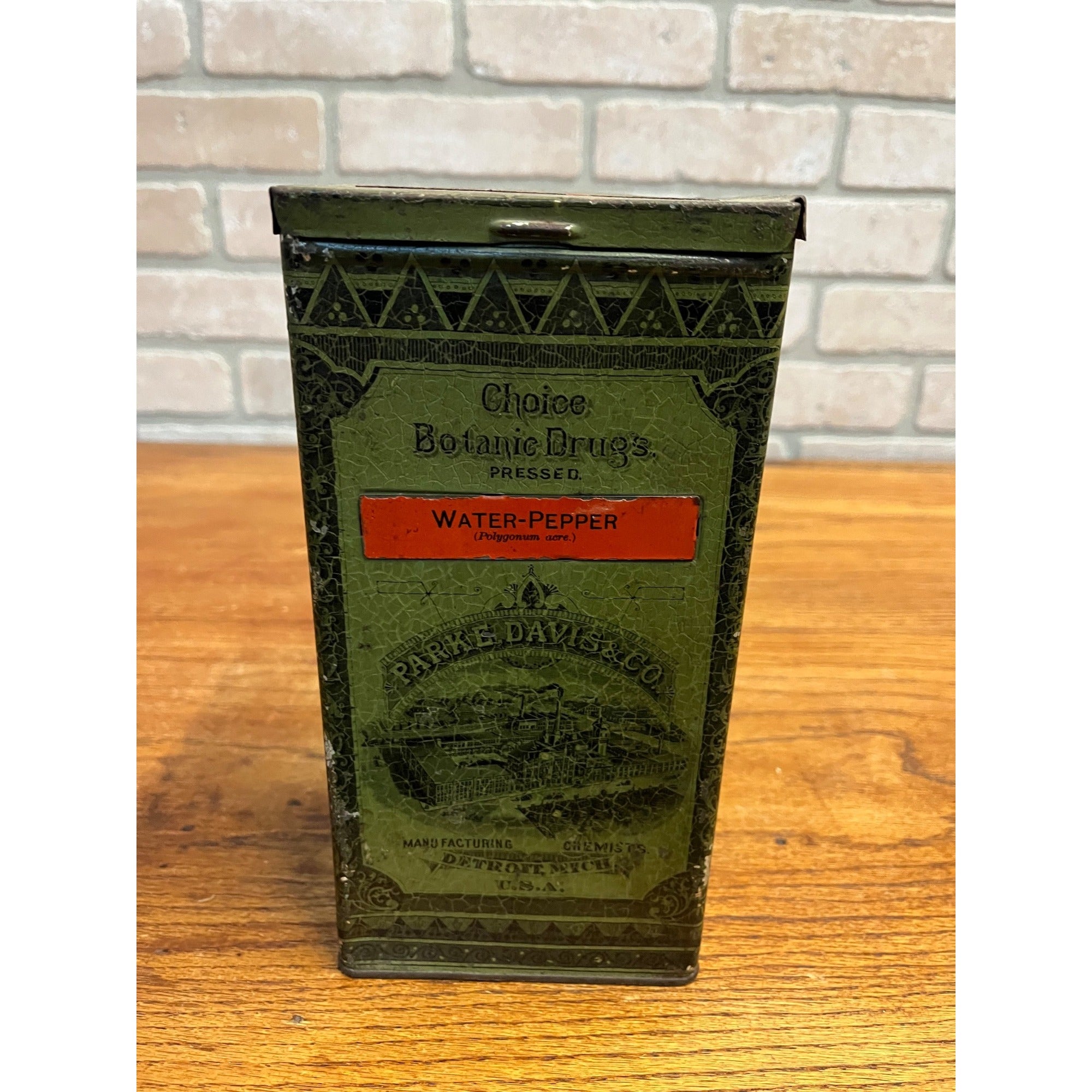 Vintage Parke Davis Advertising Tin Apothecary Pharmacy Botanic Drugs Pepper