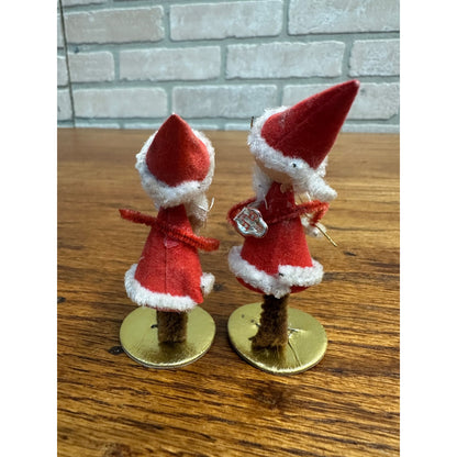 Vintage 1960s Chenille Christmas Figures w/ Musical Instruments Pixies Elves 2.75"