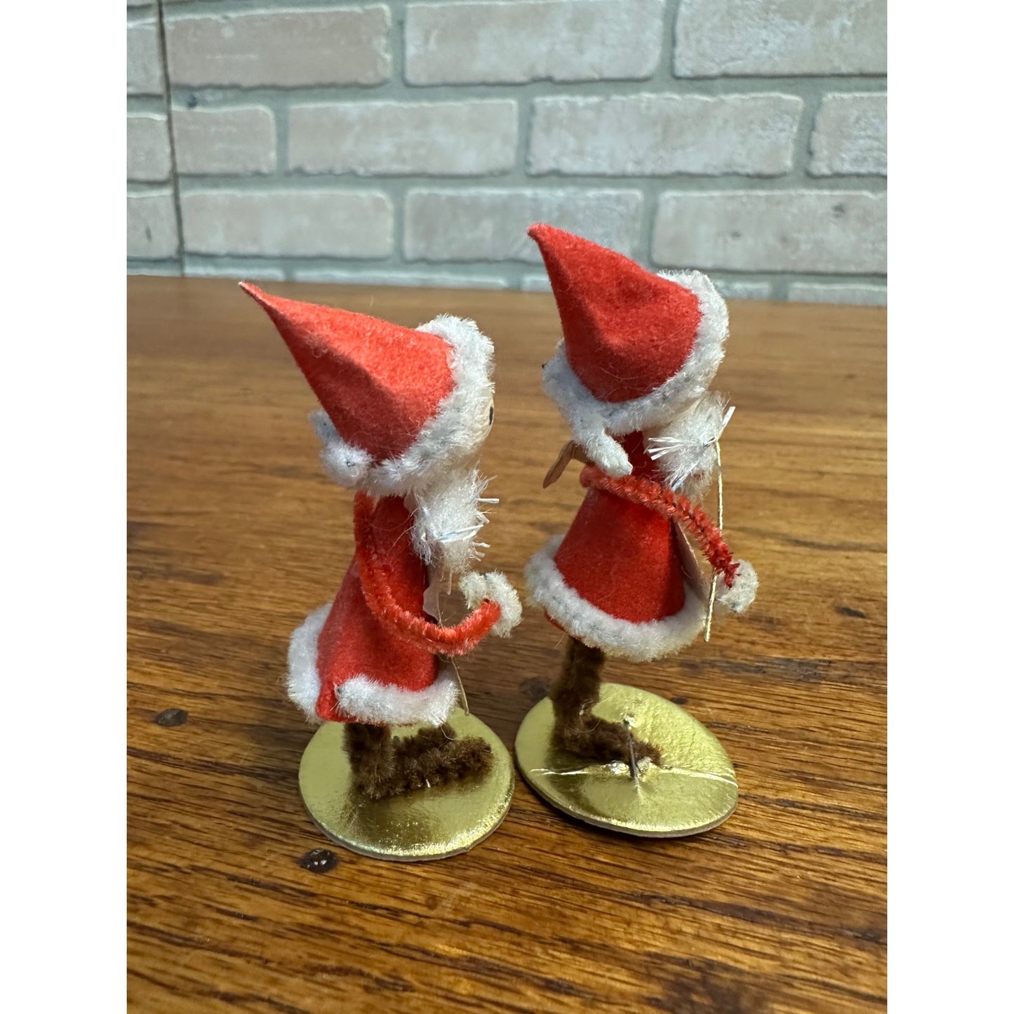 Vintage 1960s Chenille Christmas Figures w/ Musical Instruments Pixies Elves 2.75"