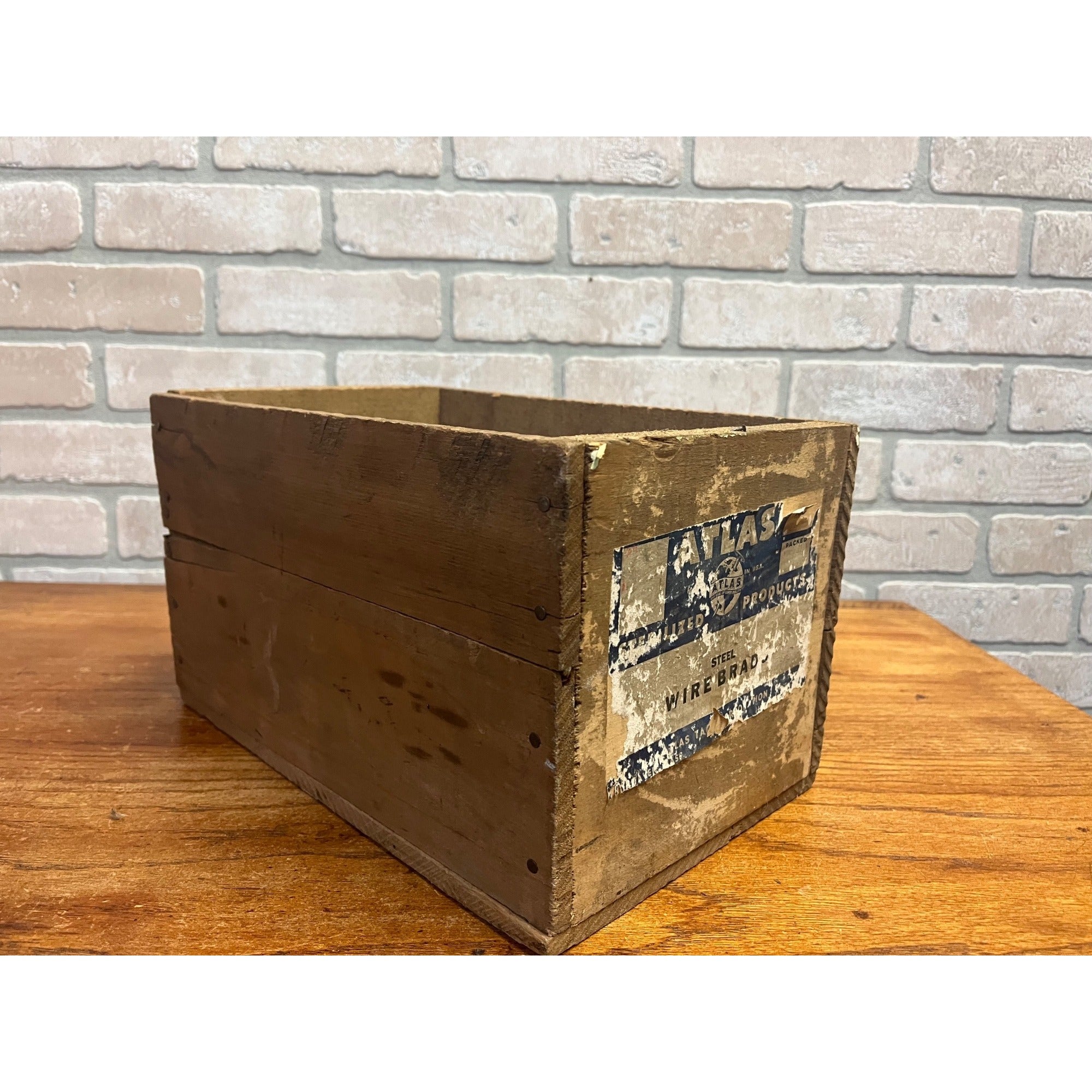 Vintage Atlas Wire Brad Wooden Crate Primitive Farmhouse Industrial Wood Box