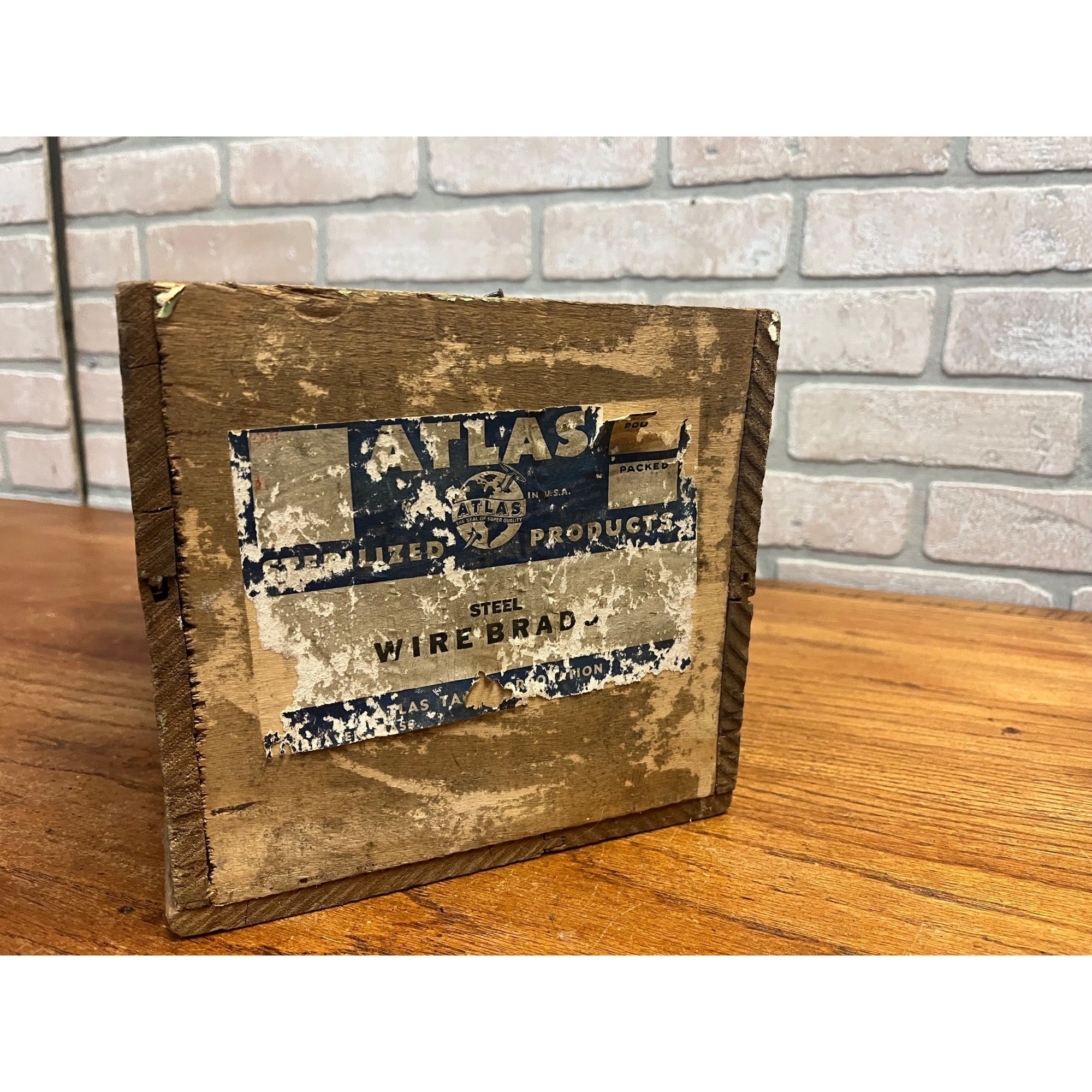 Vintage Atlas Wire Brad Wooden Crate Primitive Farmhouse Industrial Wood Box