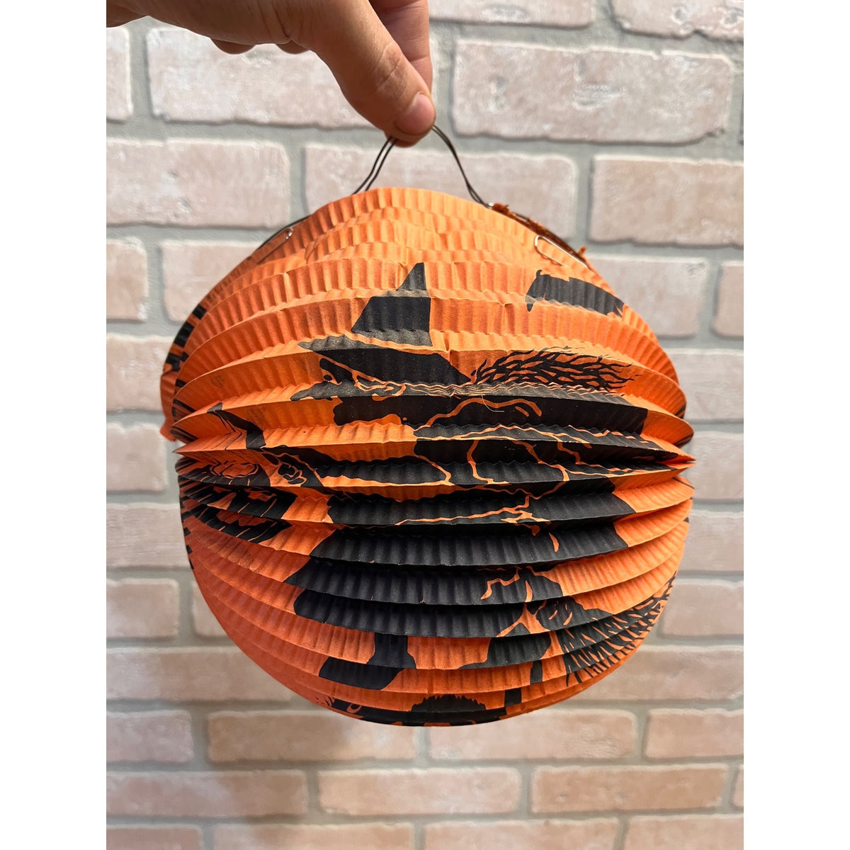 Vintage 1930s German Halloween Paper Accordion Hanging Candle Lantern Witch JOL