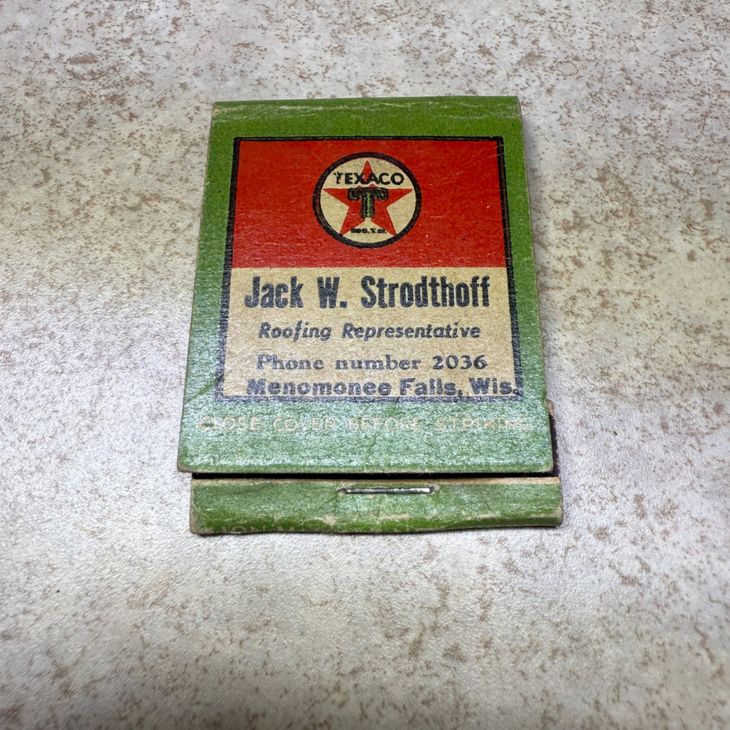 Texaco Shingles Station Strodthoff Menomonee Falls Wis Advertising Matchbook