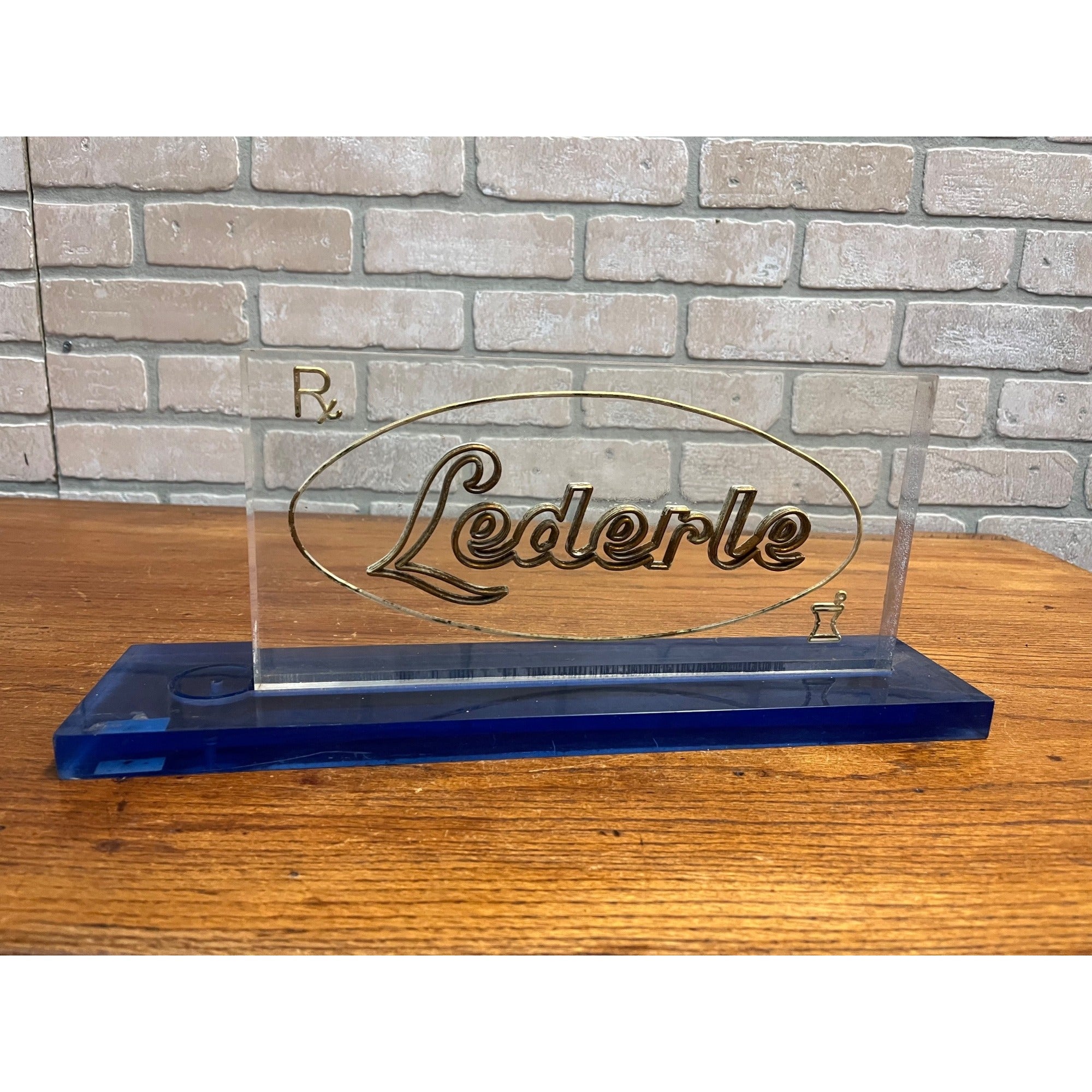 Vintage Lederle RX Advertising Pharmacy Sign Acrylic Plastic Heavy Drug Store