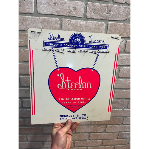 Vintage Original Berkley Company Steelon Fishing Leaders Metal Sign Advertising