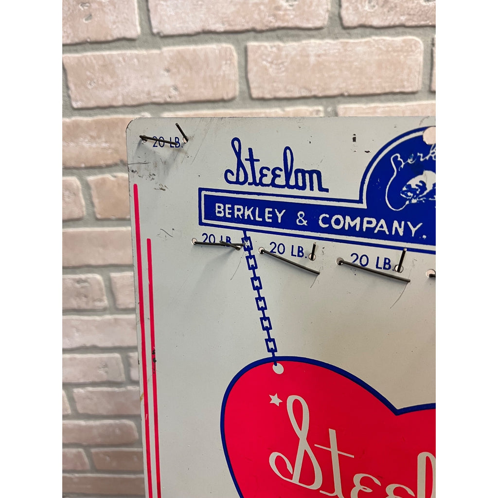 Vintage Original Berkley Company Steelon Fishing Leaders Metal Sign Advertising