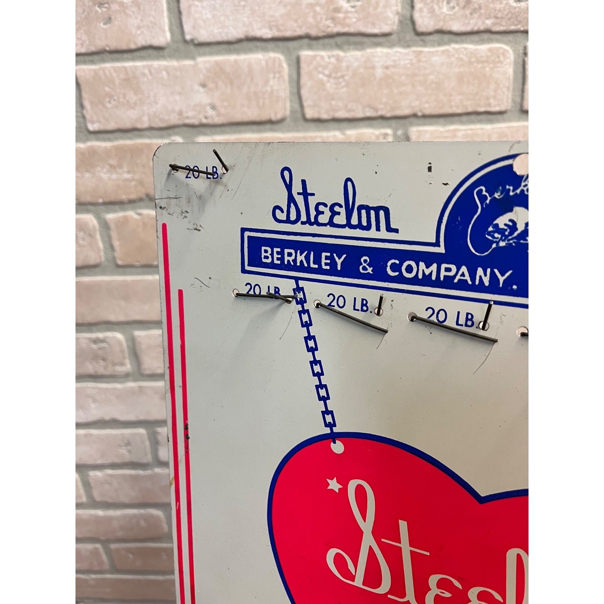 Vintage Original Berkley Company Steelon Fishing Leaders Metal Sign Advertising